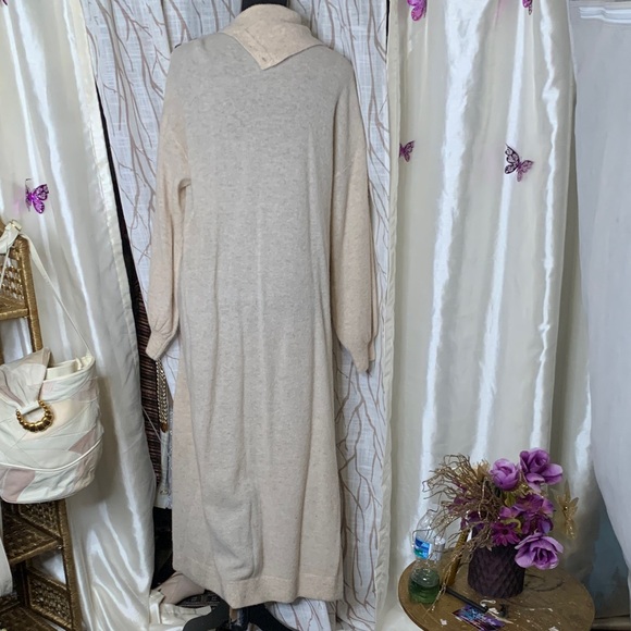 ByTiMo Cream Long-Sleeve Wool Knit Maxi Dress with Button-Trim Collar - Picture 6 of 7